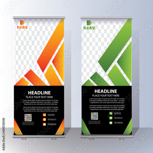 Roll Up Banner Signage Standee Template for Advertising and Multipurpose Use with Four Color Variations,display banner, brochure, x-banner, Standee Banner