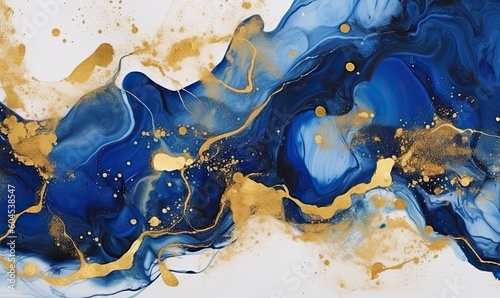 Mesmerizing blue and gold marble effect with alcohol ink Creating using generative AI tools