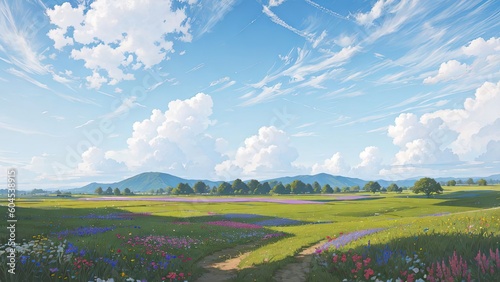 Landscape with field and sky. Created with Generative AI technology.