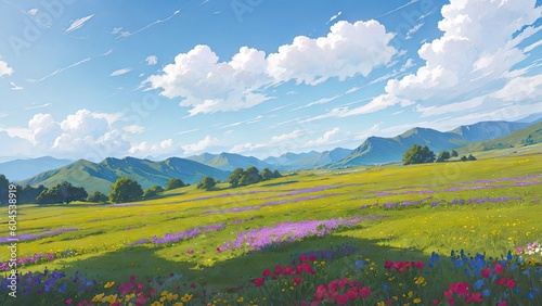 Landscape with mountains and sky. Created with Generative AI technology.