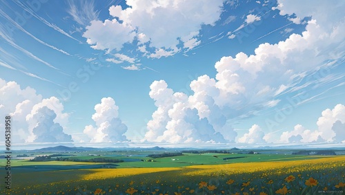 Landscape with sky and clouds. Created with Generative AI technology.