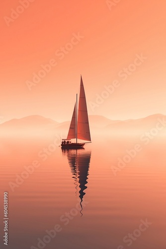 A sailboat with a red sunset. Ai generated