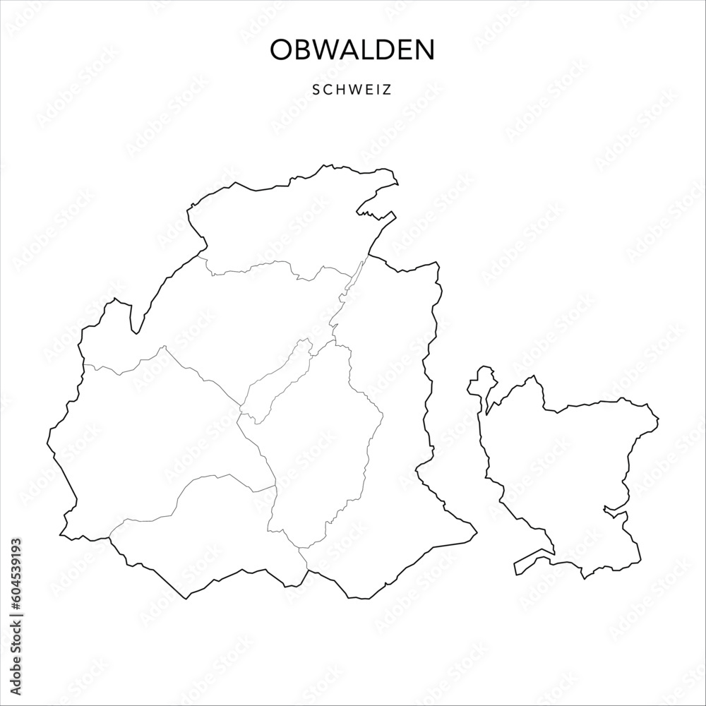 Vector Map of the Canton of Obwald (Obwalden) with the Administrative Borders of Municipalities (Gemeinde) as of 2023 - Switzerland (Schweitz)