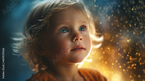 Fantasy portrait of a cute child with fairy lights - generative AI, AI generated