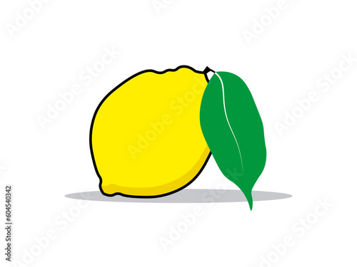 Fresh lemon vector illustration with leaf.