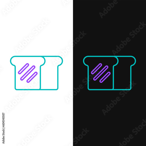 Line Bread toast for sandwich piece of roasted crouton icon isolated on white and black background. Lunch, dinner, breakfast snack. Colorful outline concept. Vector