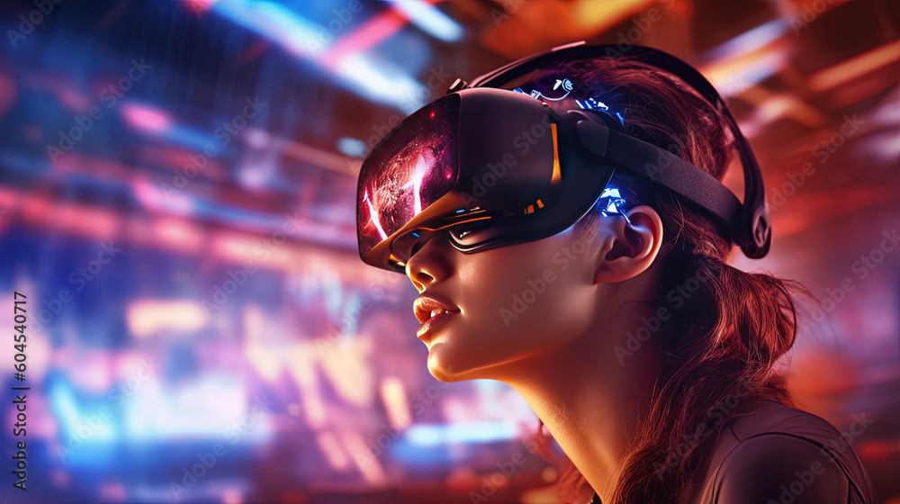 Virtual reality simulation a young woman Virtual reality simulation a young woman