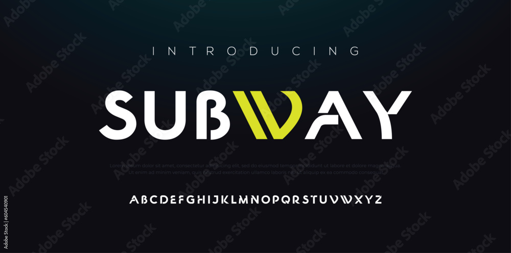 SUBWAY, abstract technology alphabet tech font. digital space typography vector illustration design SUBWAY, abstract technology alphabet tech font. digital space typography vector illustration design