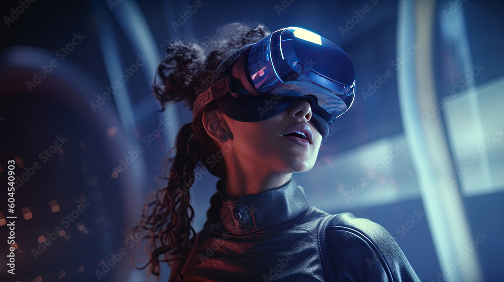 Virtual reality simulation a young woman Virtual reality simulation a young woman