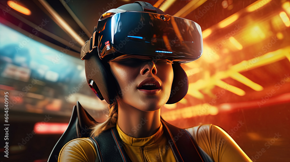 Virtual reality simulation a young woman