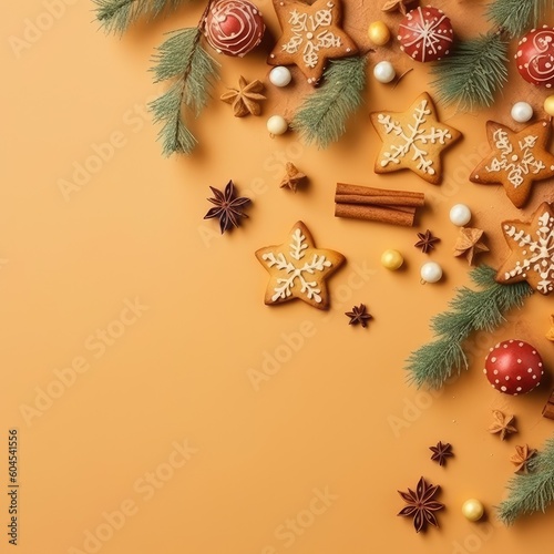 Christmas and New Year background. Festive seasonal Christmas bright background. Holiday poster and banner, greeting card. generative ai