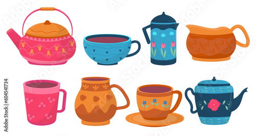 Collection of beautiful tea set for graphic designer vector
