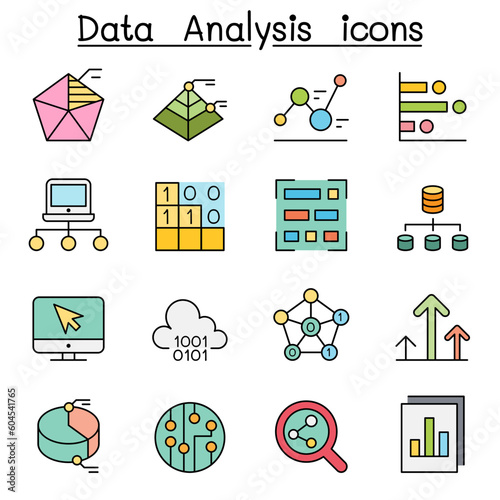 Database , Data and Graph color line icon set
