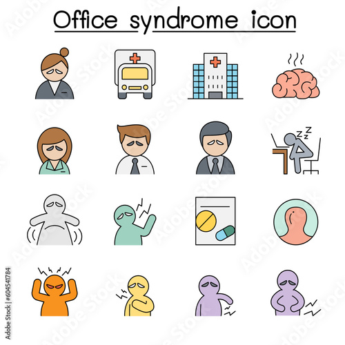 Office syndrome color line icon set