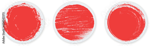 Red grunge adhesive stickers. Blank templates of price tags. Empty mockup paper circles.