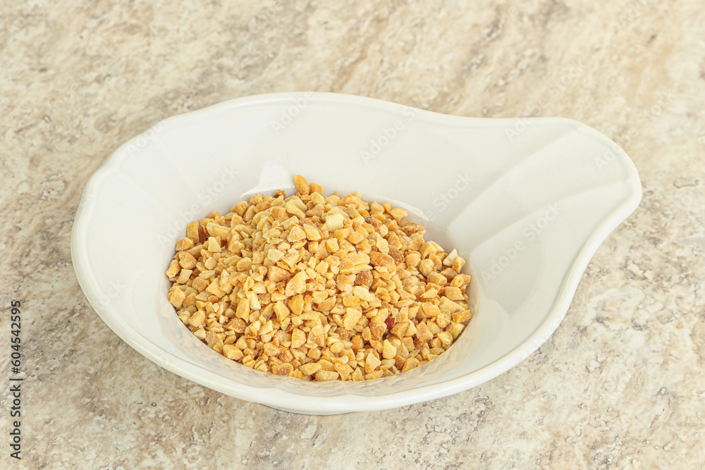 Crunched roasted peanut in the bowl Crunched roasted peanut in the bowl
