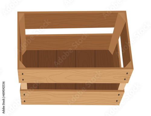 Wooden box. Retail, logistics, delivery, storage concept. Delivery container, empty parcel or shipping crates isolated vector illustration. Cargo distribution pack for food or products