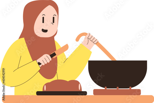 islamic design illustration concept for Happy eid al adha or sacrifice celebration event with people