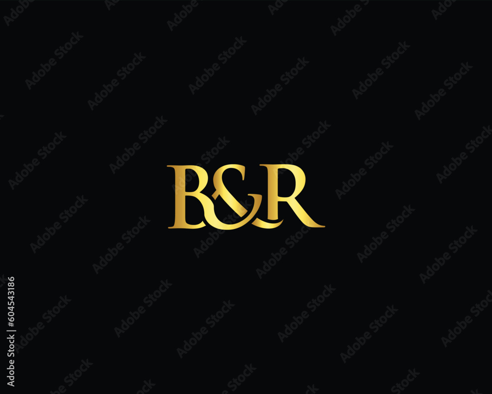 B And R Letter Logo Of The Gold Color Vector Template. Abstract Luxury Letter B And R Unique Premium Logo Design.  - obrazy, fototapety, plakaty 