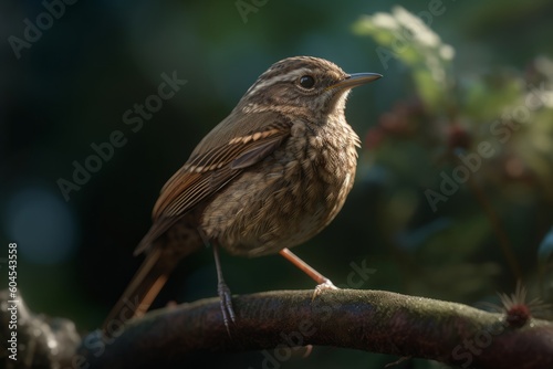 Close up view of a song thrush bird on a tree branch, generative Ai
