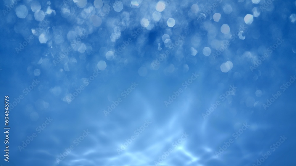 Abstract blue and white water bokeh glitter ocean background. Concept 3D illustration beauty care and cleaning product packshot. Showcase template backdrop for hydrogen and refreshing nature cosmetics Abstract blue and white water bokeh glitter ocean background. Concept 3D illustration beauty care and cleaning product packshot. Showcase template backdrop for hydrogen and refreshing nature cosmetics