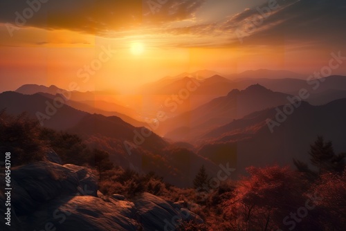 Mountain Majesty  Breathtaking Sunset Paints the Sky Over Majestic Peaks  sunset  mountains  mountain peaks  scenic beauty  natural landscape 