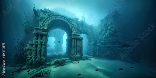 Ancient underwater ruins - Generative AI