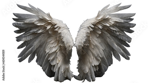 White wings with feathers isolated on transparent background.  Angel/bird style Generative AI 