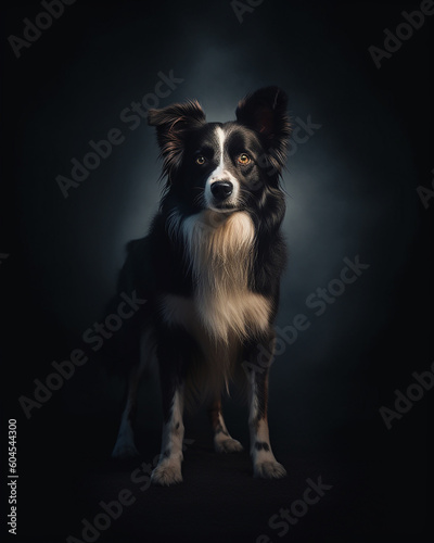 A border collie dog stands in a back background © Hype2Art