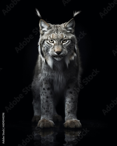 A wild lynx on a black background