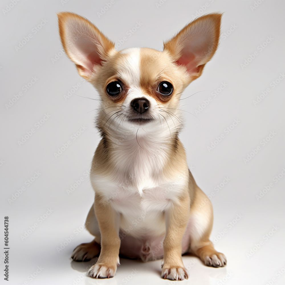 A chihuahua on a grey background
