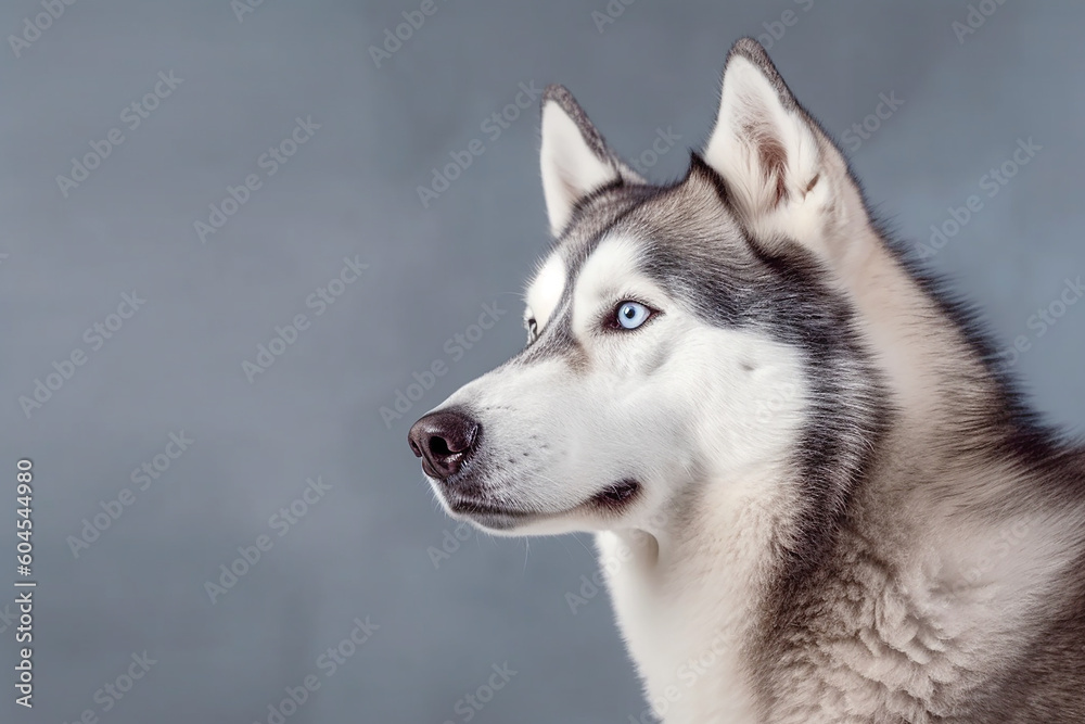 An Siberian Husky photo on a grey background An Siberian Husky photo on a grey background