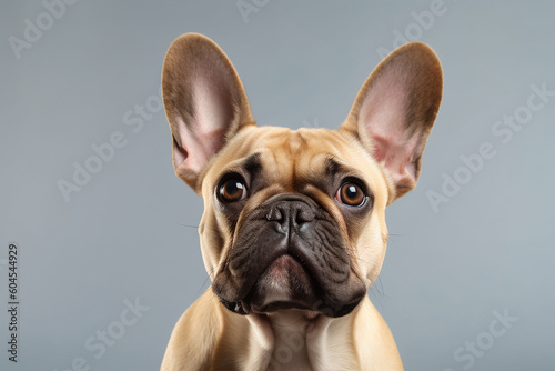 A photo of a french bulldog on a grey background