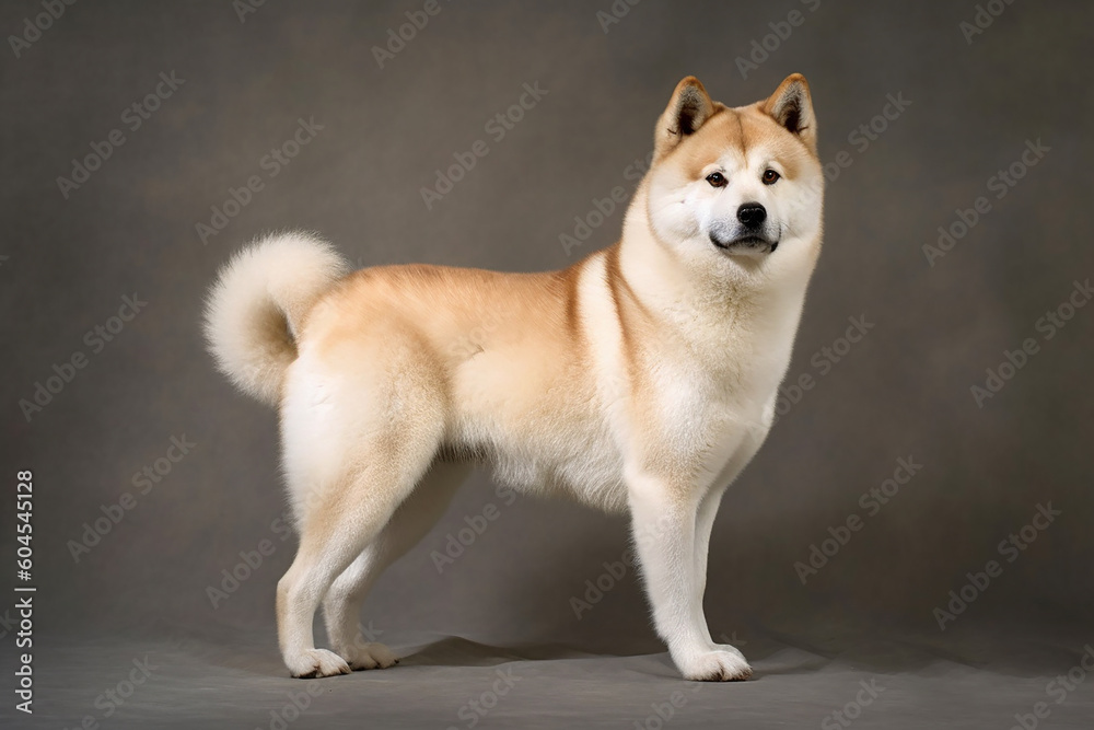 Akita portrait on a grey background Akita portrait on a grey background