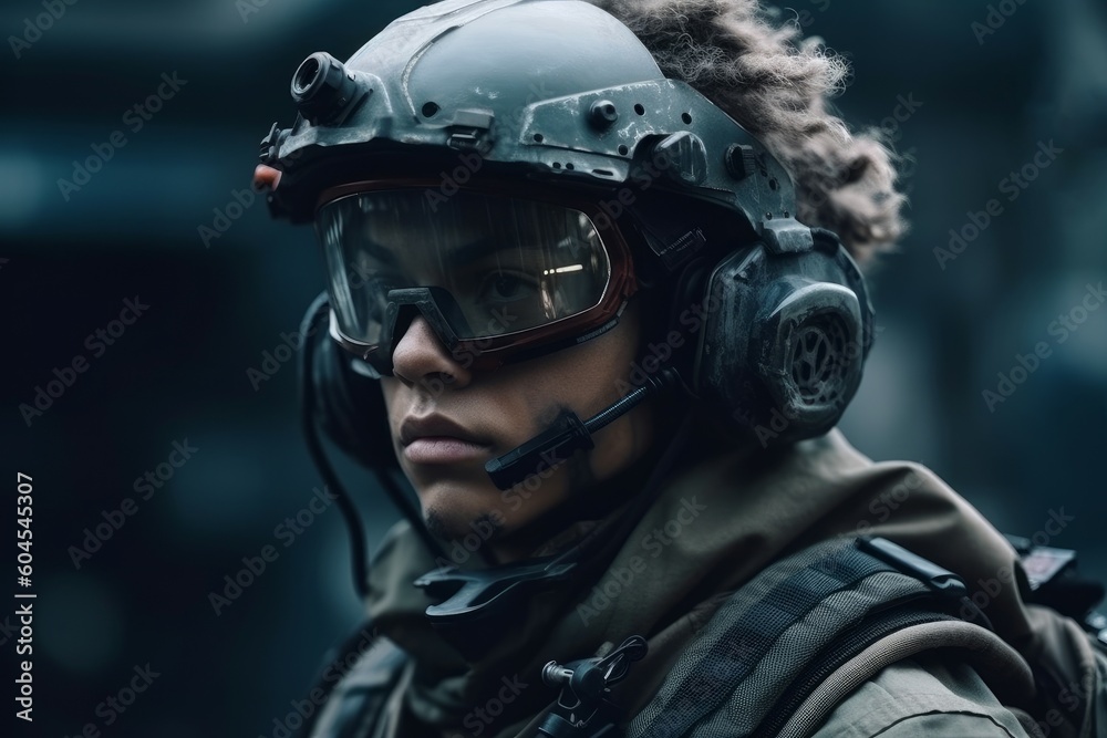 Futuristic armed soldier face. Generate Ai Futuristic armed soldier face. Generate Ai