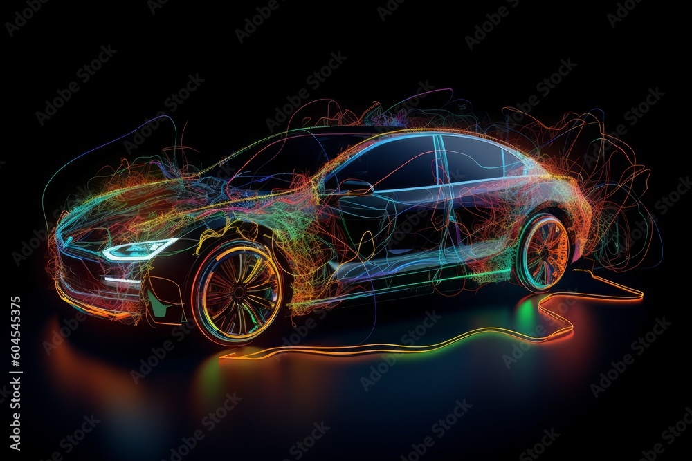 Futuristic car neon rays. Generate Ai