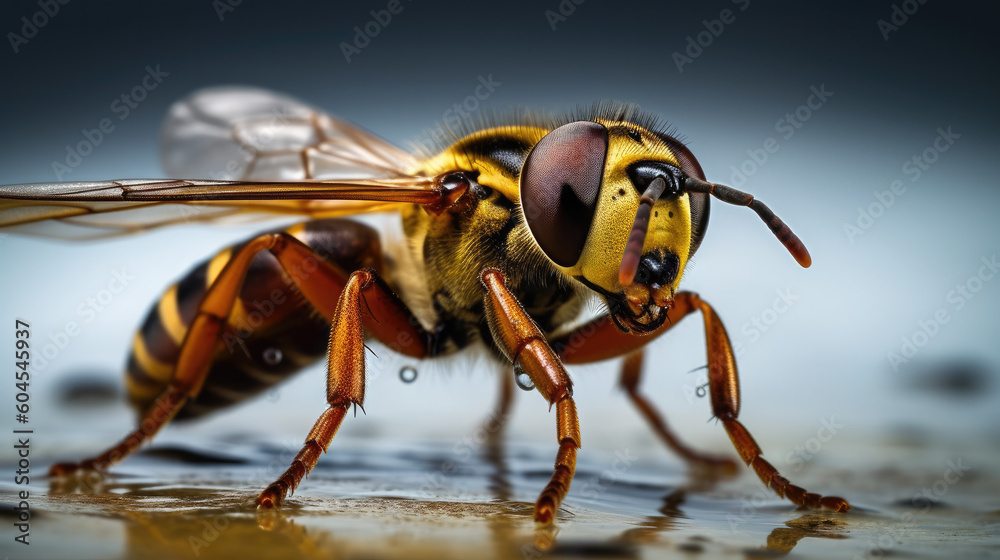 Beautiful close-up Picture of a Hoverfly Fly, Nature Photography, Illustration Beautiful close-up Picture of a Hoverfly Fly, Nature Photography, Illustration