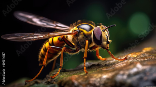 Beautiful close-up Picture of a Hoverfly Fly, Nature Photography, Illustration