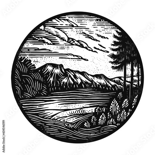 nature landscape in a circle vector illustration