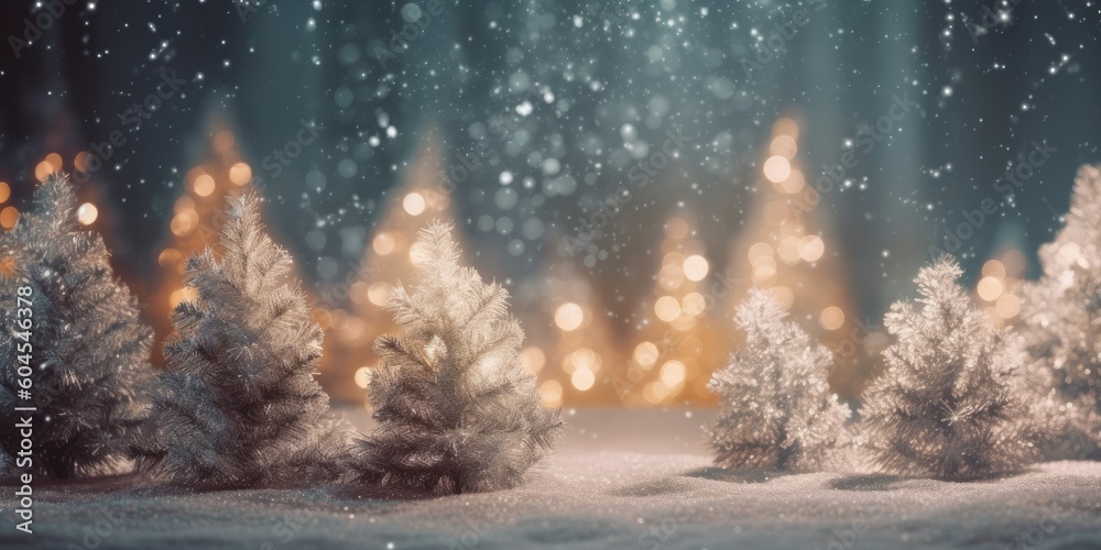Winter fir trees and pines. Christmas and New Year background. Festive seasonal Christmas bright background. Holiday poster and banner, greeting card. generative ai Winter fir trees and pines. Christmas and New Year background. Festive seasonal Christmas bright background. Holiday poster and banner, greeting card. generative ai
