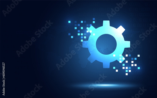 Futuristic automation gear industrial internet of things blue digital transformation abstract technology background. IIoT Innovative technology and industry 4.0 concept. Vector illustration