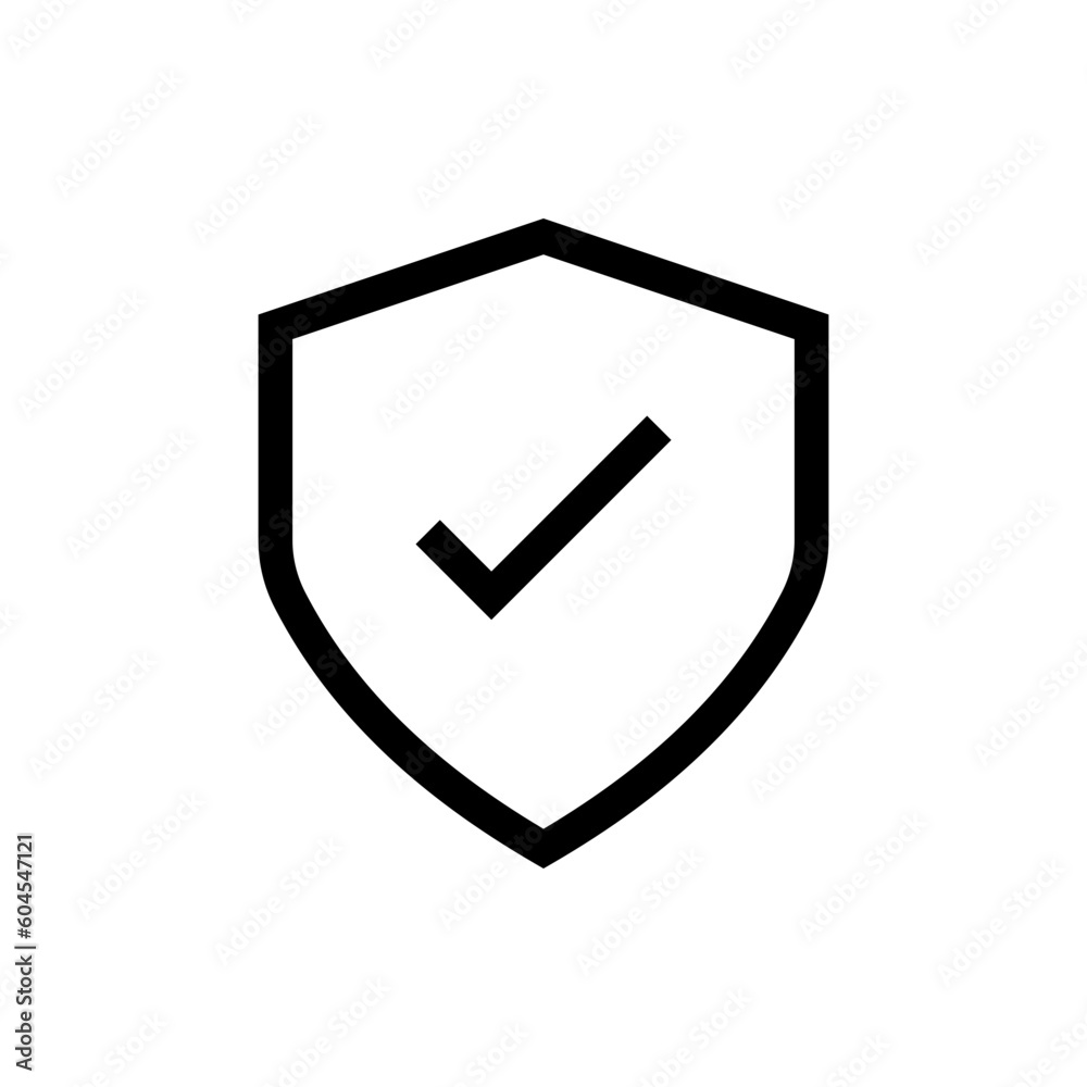 Shield check mark icon or security shield protection icon with tick symbol. web vector icon Shield check mark icon or security shield protection icon with tick symbol. web vector icon