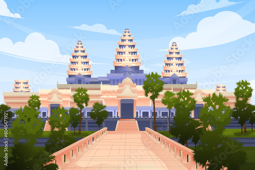 Beautiful landscape of Angkor Wat in Cambodia Vector
