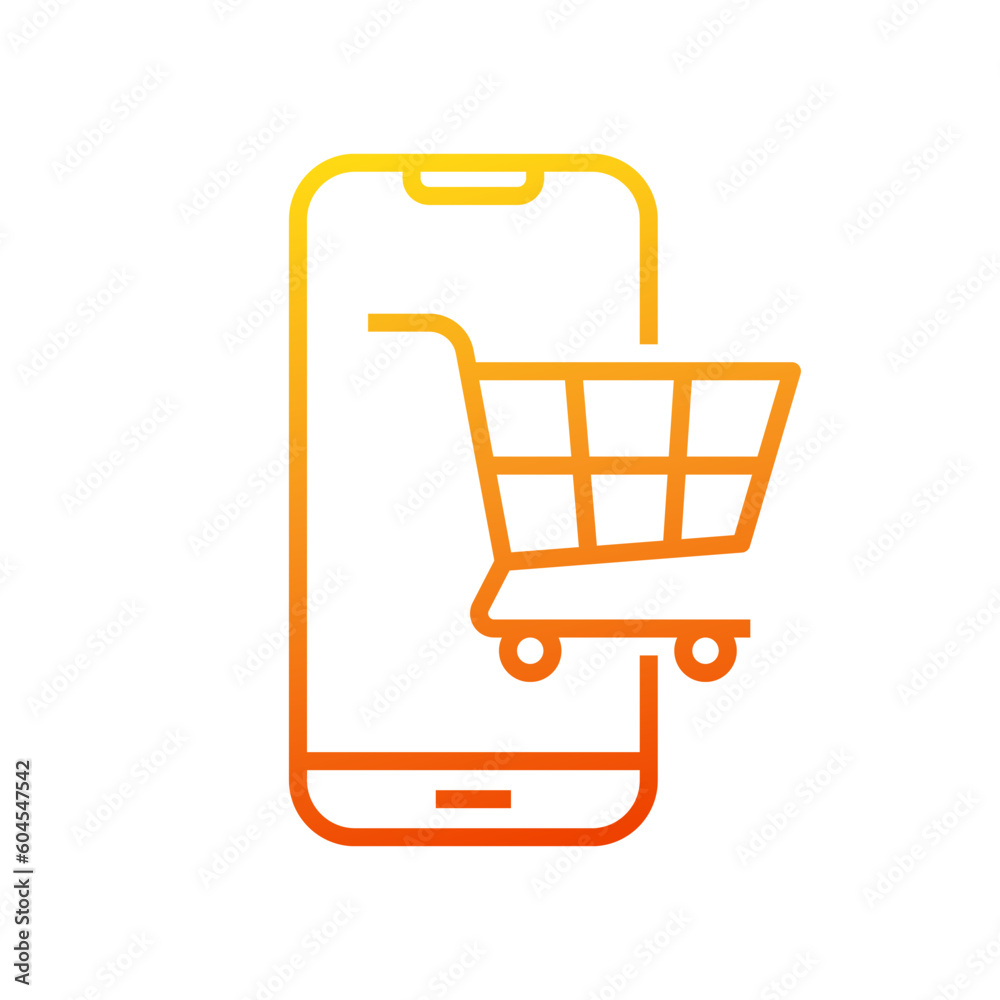 Shopping trolley with smartphone icon symbol, E-Commerce business marketing concept, Linear design, Vector illustration Shopping trolley with smartphone icon symbol, E-Commerce business marketing concept, Linear design, Vector illustration