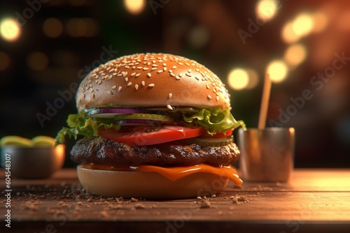 3d delicious juicy hamburger on a black background. AI generated