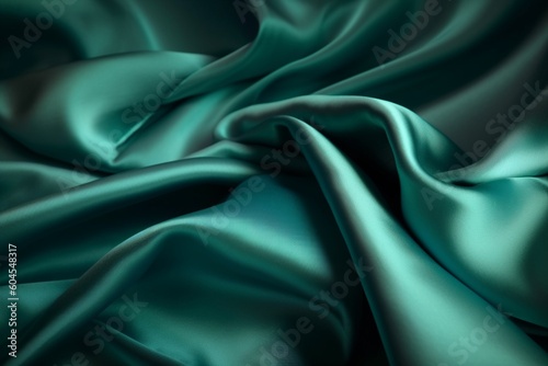 Abstract verdigris green colour silk fabric texture background. AI generated photo