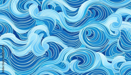 A seamless blue vector pattern with rhythmic waves. (Generative AI)