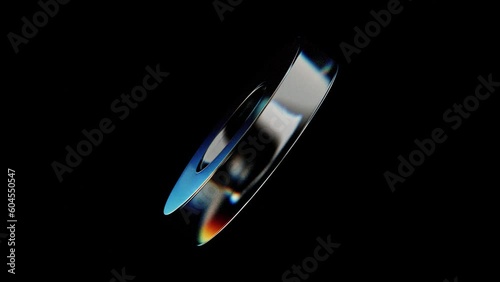 Animation of a glass 3D figure with the effect of light dispersion. Minimalistic abstract 3d animation. A modern rendering of a glass cylinder shape