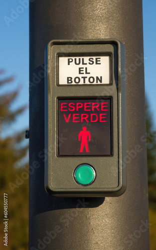 Push button to request pedestrian crossing at a traffic light 