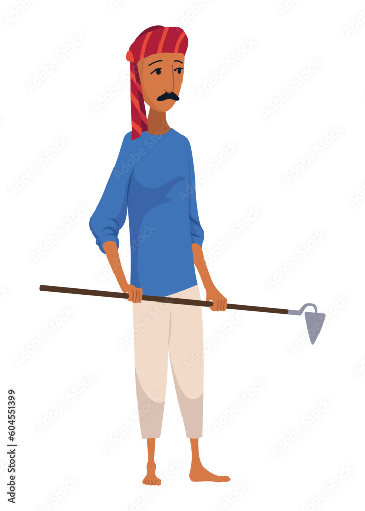 Indian farmer in traditional clothes. Rural business and village concept. Village rural character worker. Isolated vector illustration Indian farmer in traditional clothes. Rural business and village concept. Village rural character worker. Isolated vector illustration